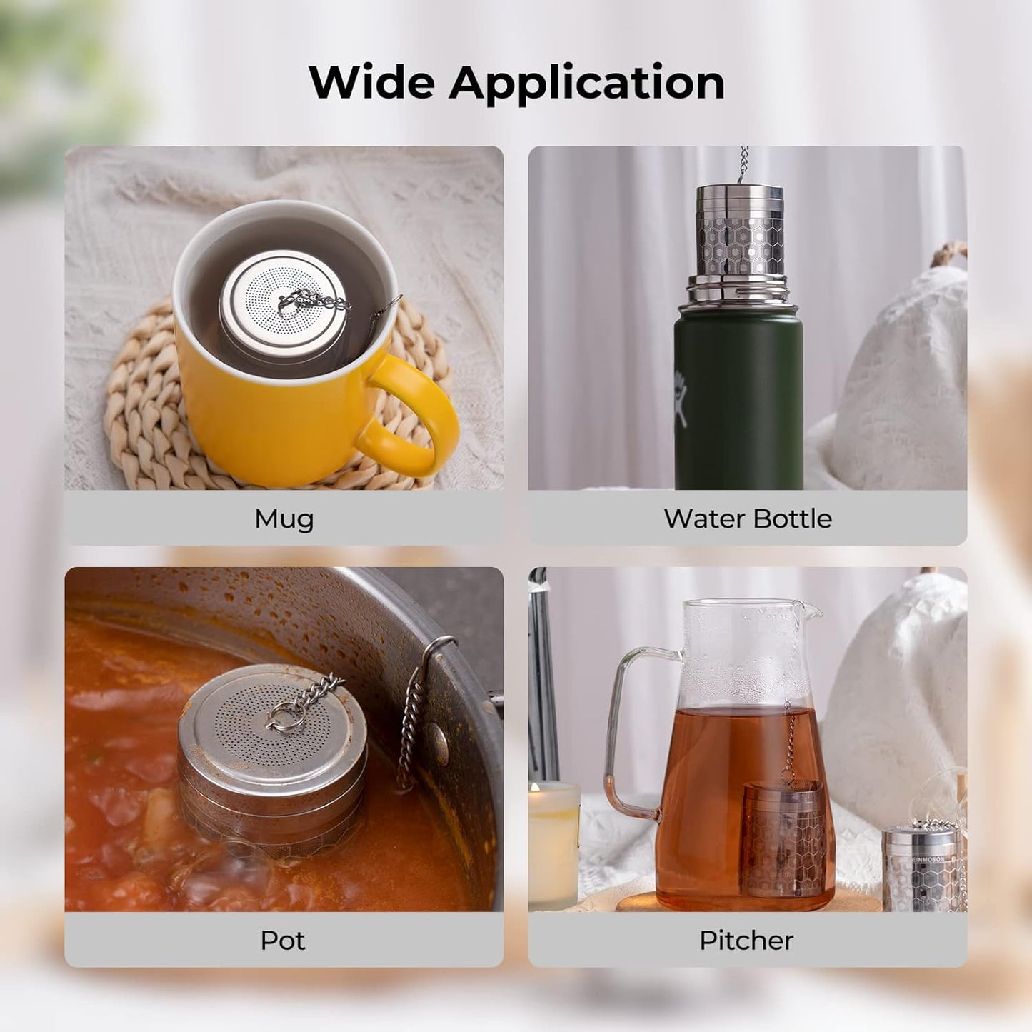Reinmoson Large Tea Infuser for Loose Tea & Spice Infuser for Cooking, Extra Fine Mesh Tea Strainers, 304 Stainless Steel Loose Leaf Tea Steeper for Black Tea, Rooibos, etc