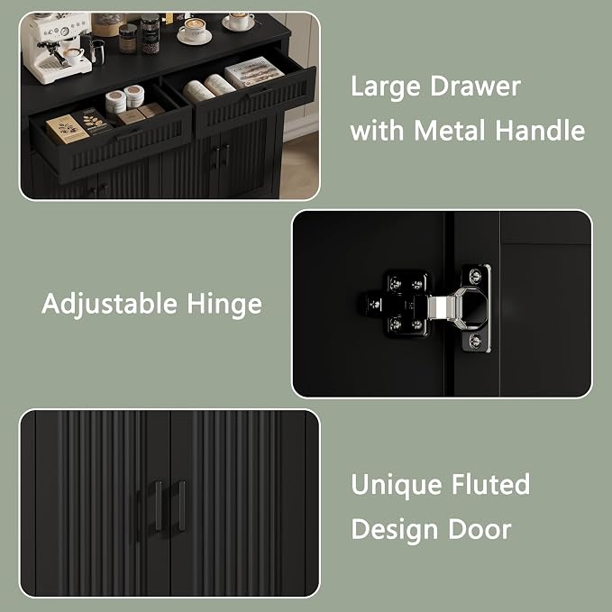 Buffet Cabinet with 2 Storage Drawers, Farmhouse Coffee Bar Table with Storage - Image 3