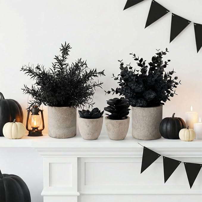 ALAGIRLS 4 Packs Fake Plants Small Artificial Plants Indoor Black Eucalyptus by ALAGIRLS