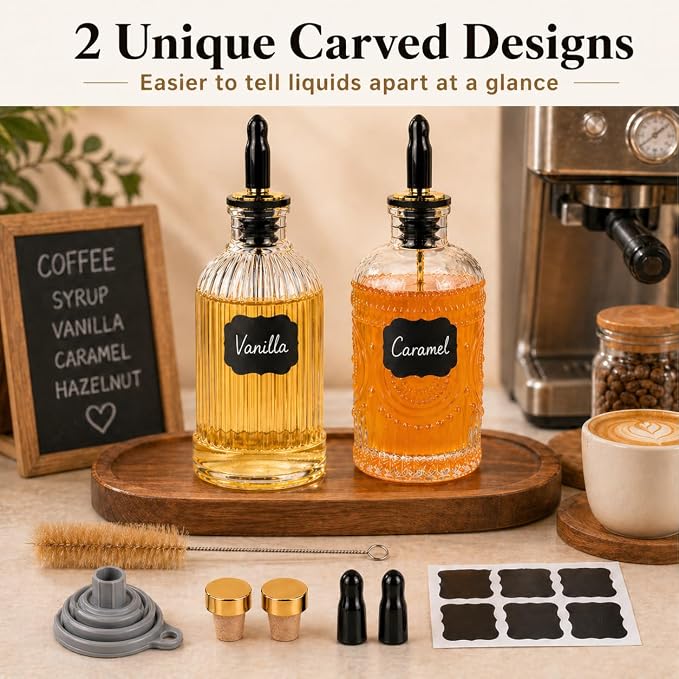 ChezMax Coffee Syrup Dispenser Bottles Set of 2, 7oz Glass Syrup Bottle - Image 3