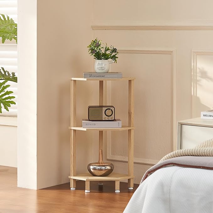 YUFAM 3-Tier Corner Shelf with Sturdy 5-Leg Base, Wooden Corner Bookshelf - Image 9