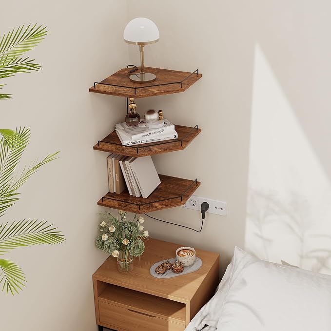 JJL Corner Shelf Wall Mounted, 12 Inches 3-Tier Floating Corner Shelf, Hexagon - Image 2