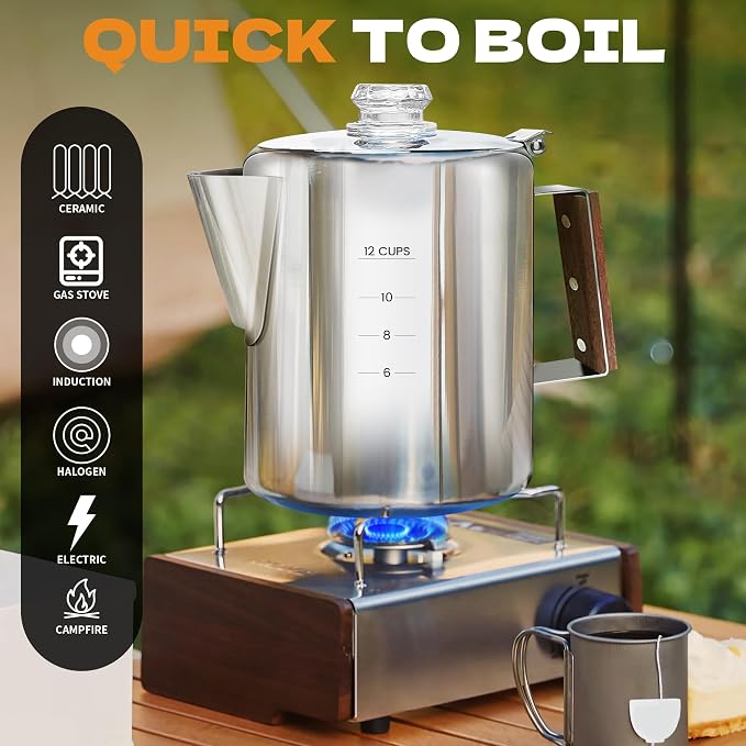 Percolator Coffee Pot Stainless Steel Camping Coffee Pot-NO Aluminum or Plastic - Image 4