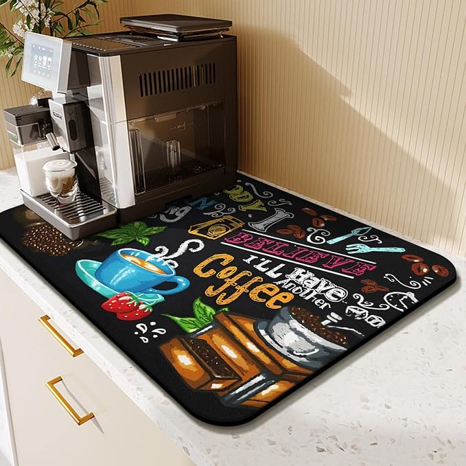 Coffee Bar Mat Accessories for Countertop Absorbent Hide Stain Rubber Backed - Image 3