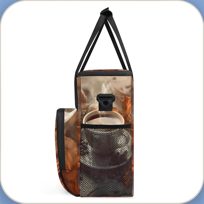 Coffee Themed Coffee Maker Carring Bag, Large Insulated Storage Organizer Case - Image 4