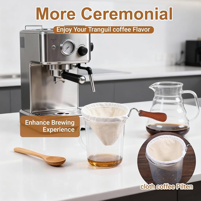 3PCS Coffee Sock Strainer with Wooden Handle, Washable Cloth Coffee Filter - Image 7