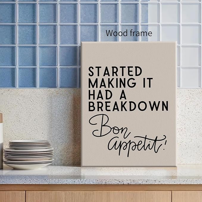 Wrapped Framed Funny Modern Kitchen Wall Art 24x36 inch Bon Appetit Quotes - Image 3