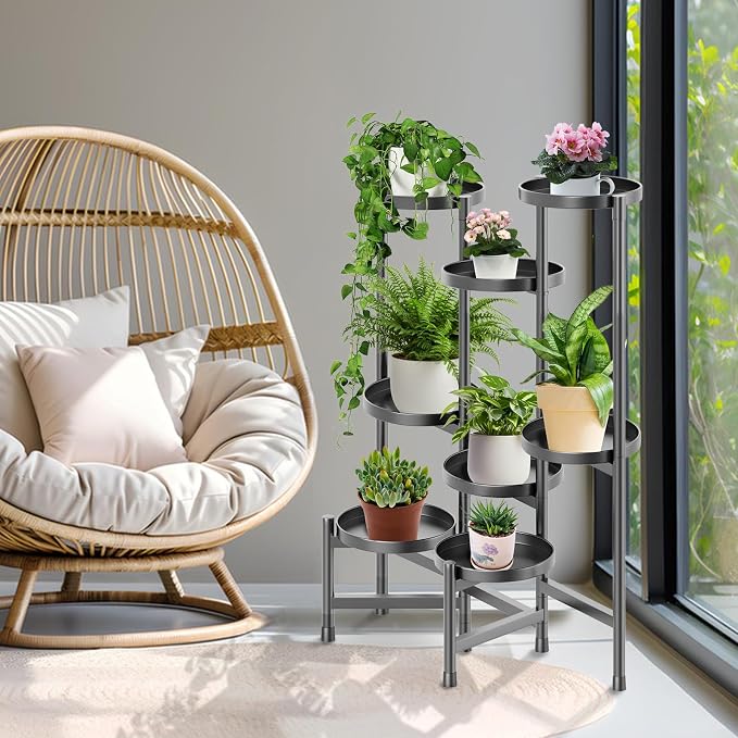 5 Tier Plant Stand Indoor Tall, Adjustable Black Plant Shelf - Image 3