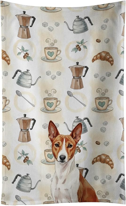 Caroline's Treasures Red and White Basenji Coffee Bar Kitchen Towel Velour by CarolinesTreasures
