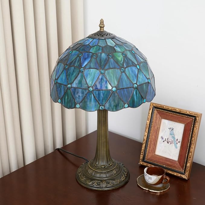 Tiffany Lamp Stained Glass Table Lamp 12X12X18 Inches Sea Blue Style Living - Image 5