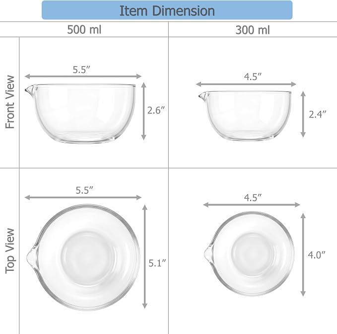 EIKS Glass Bowls with Spout for Mixing and Serving Sauce Jam Salad Coffee Milk - Image 5