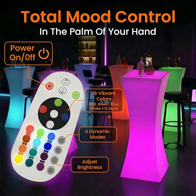 CECER 18" LED Cocktail Table, Rechargeable Light Up Furniture - Image 3