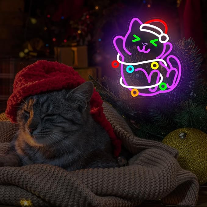 Cat Christmas Neon Sign for Wall Dimmable Black Cat Decor Neon Light Sign for - Image 7