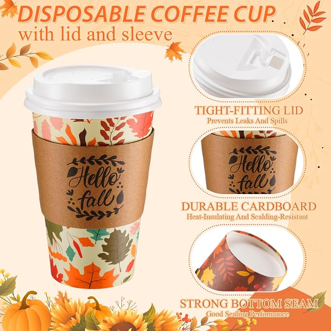120 Set Thanksgiving Fall Disposable Coffee Cups - Image 3