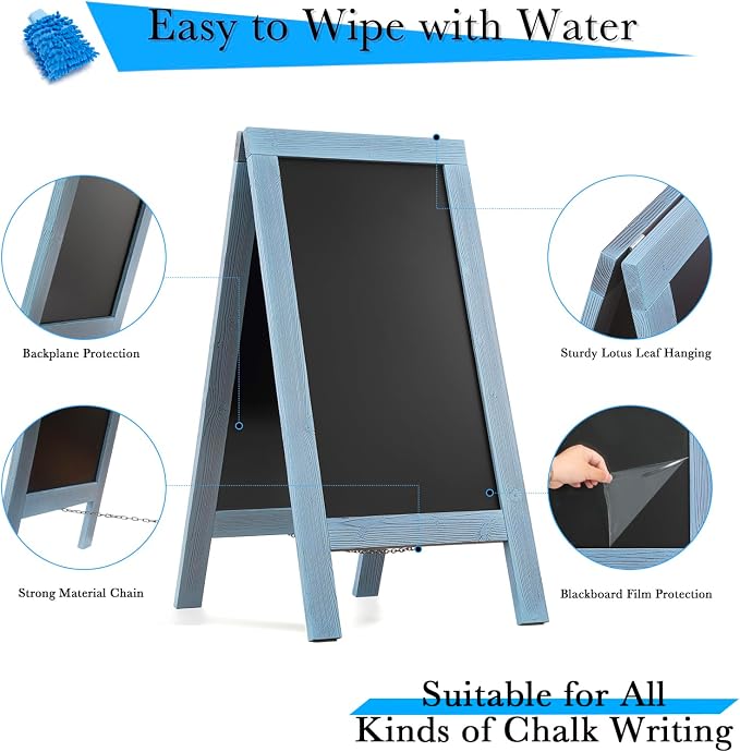 DAHAPYBOO Sandwich Board 40"x20" Solid Pine Wood Rustic Blue, Chalk Board Sign - Image 2
