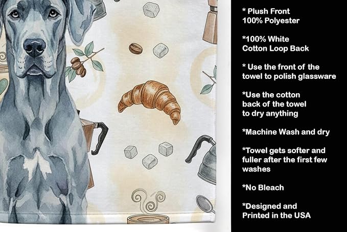 Caroline's Treasures Blue Great Dane Coffee Bar Kitchen Towel Velour Plush - Image 4