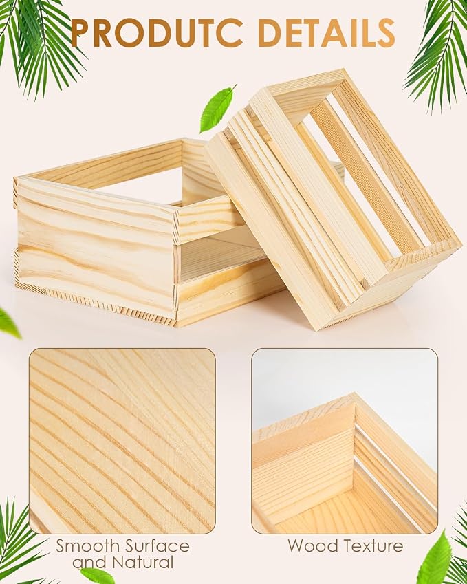 DIY Wood Crates 6 Pcs Decorative Storage Boxes, Rustic Wooden Crates - Image 7