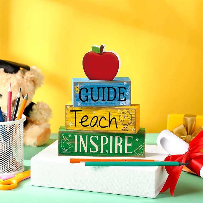 Yuntau 4 Pcs Teacher Appreciation Gift Wooden Apple Table Decoration Guide - Image 6