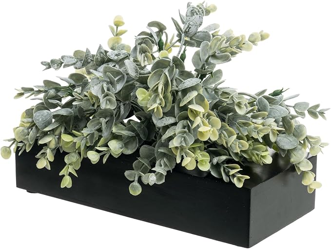 MyGift Artificial Eucalyptus Plant in Black Wood Decorative Planter Pot by MyGiftHome