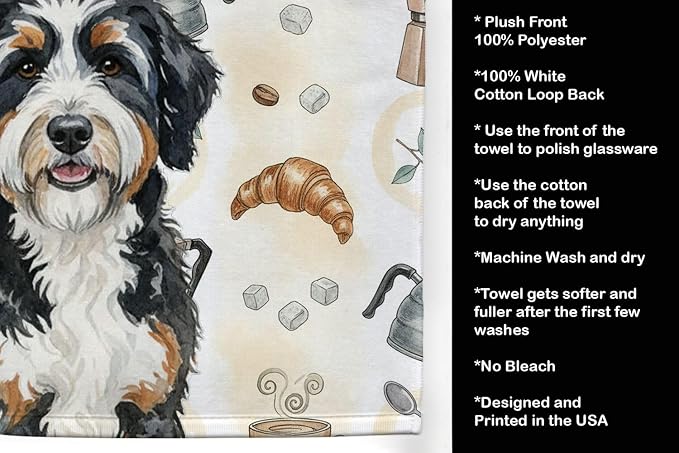 Caroline's Treasures Berndoodle Coffee Bar Kitchen Towel Velour Plush Front and - Image 4
