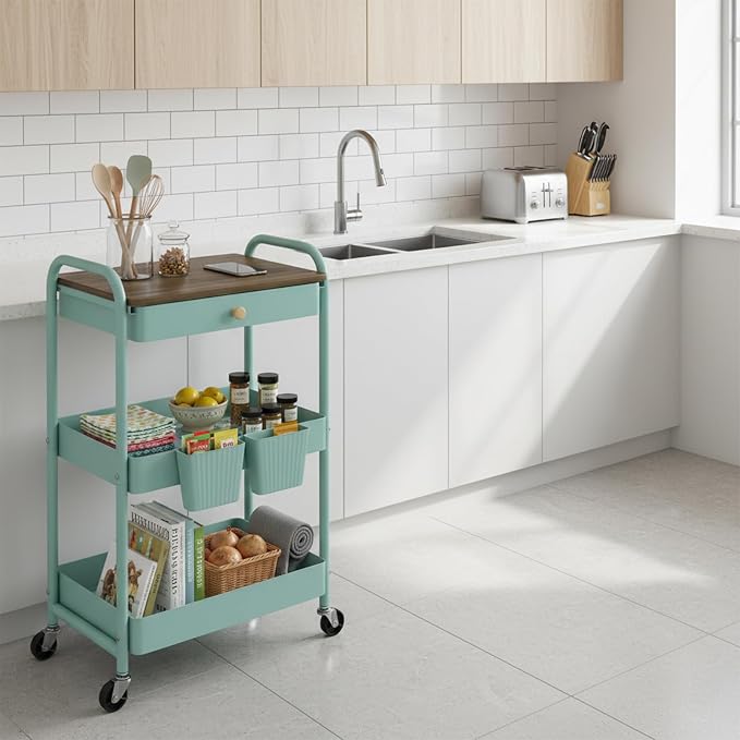danpinera 3 Tier Rolling Cart, All-in-One Art Cart Organizer on Wheels - Image 6