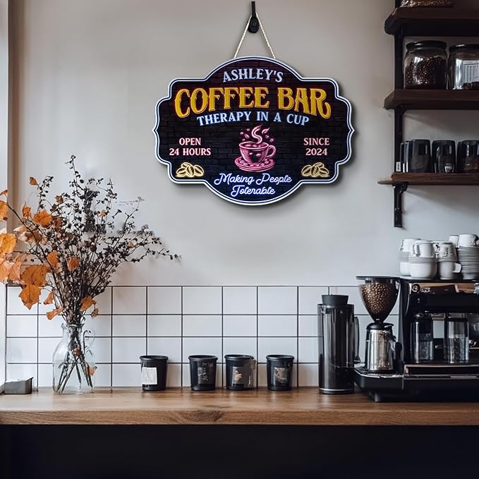THUYPT Personalized Coffee Sign, Coffee Wooden Sign Plaque Wall Hanging Coffee - Image 5