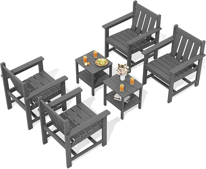 SEWRWALL Patio Furniture Set, HDPE Material All Weather Use Adirondack Chair Set by SERWALL