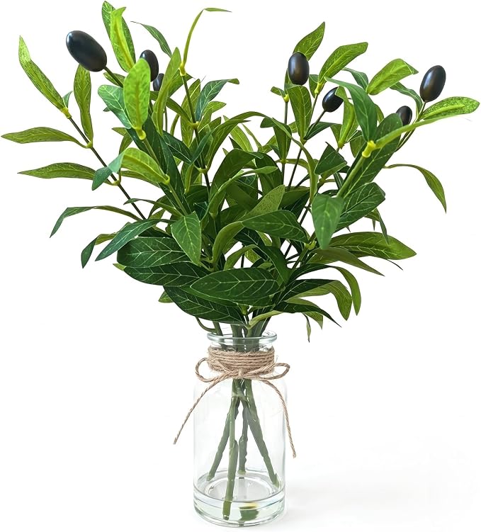 Artificial Olive Branches in Glass Vase by BMQDSM