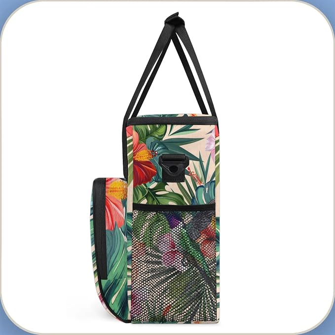Hummingbird Palm Leaf Flower Coffee Maker Carring Bag, Large Insulated Storage - Image 4