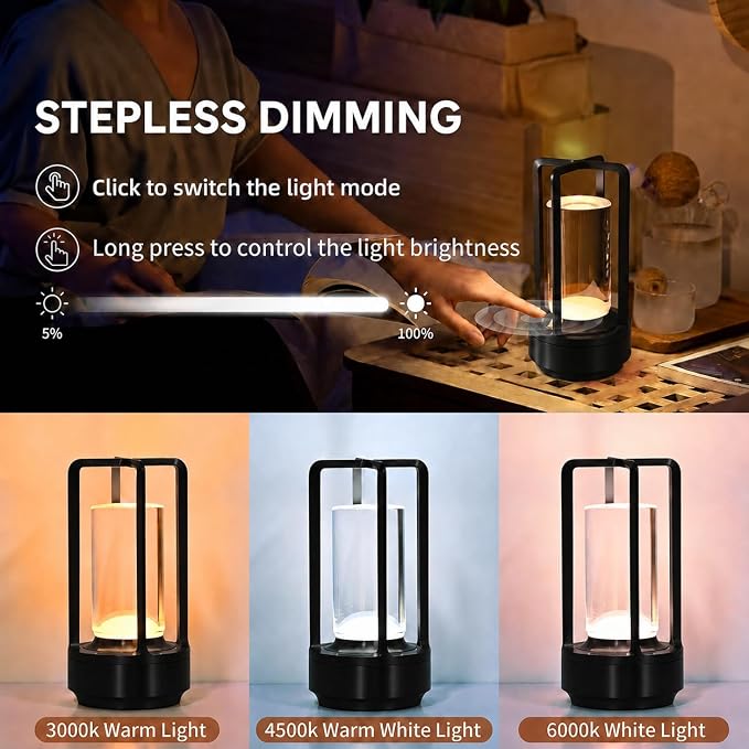 2 Pack Cordless Table Lamps, Rechargeable LED Decorative Lamp - Image 6