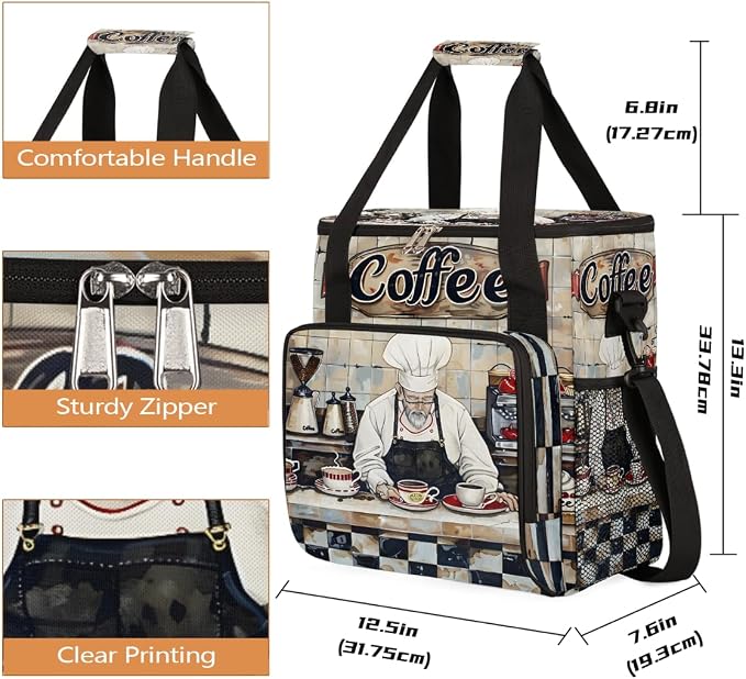 Coffee Chef Pattern Coffee Maker Carring Bag Travel Carrying Storage Tote Bag - Image 2
