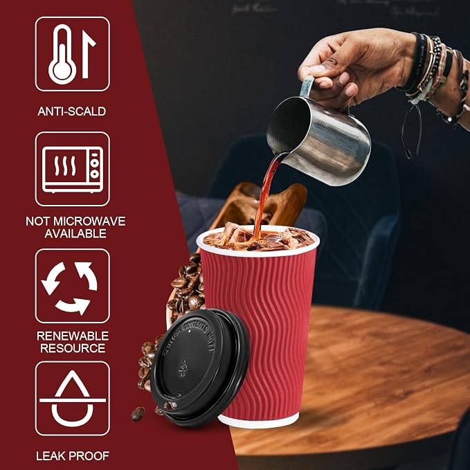 Lamosi 16 oz Red To go Coffee Cups - Image 3