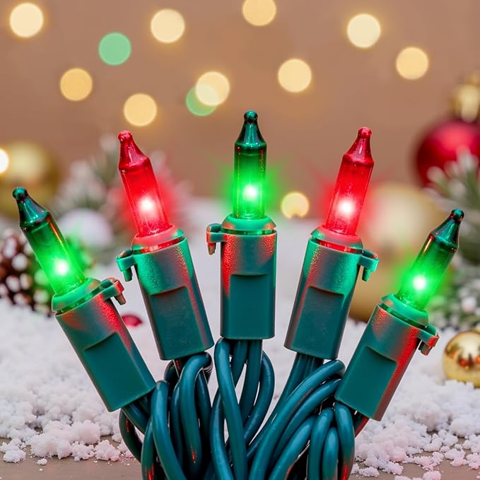 Red and Green Christmas Lights, 13FT 50 Count Incandescent Blub Mini Lights by ooLALoo