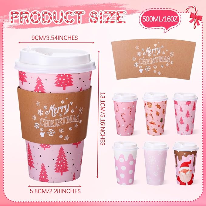 Mimorou 60 Pack Pink Christmas Coffee Cups - Image 2