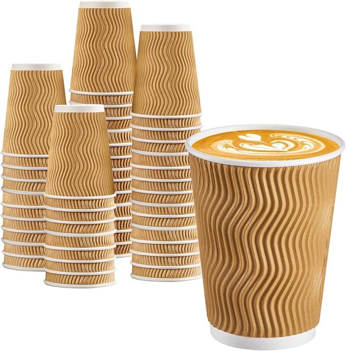 BYSNOW 100 Pack 12 oz Coffee Cups, Disposable Insulated Hot Cups To Go Paper by BYSNOW