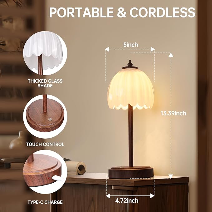 Shenmoyl Tulip Table Lamp with 5200mAh Battery & Touch Control, Small Cordless - Image 6