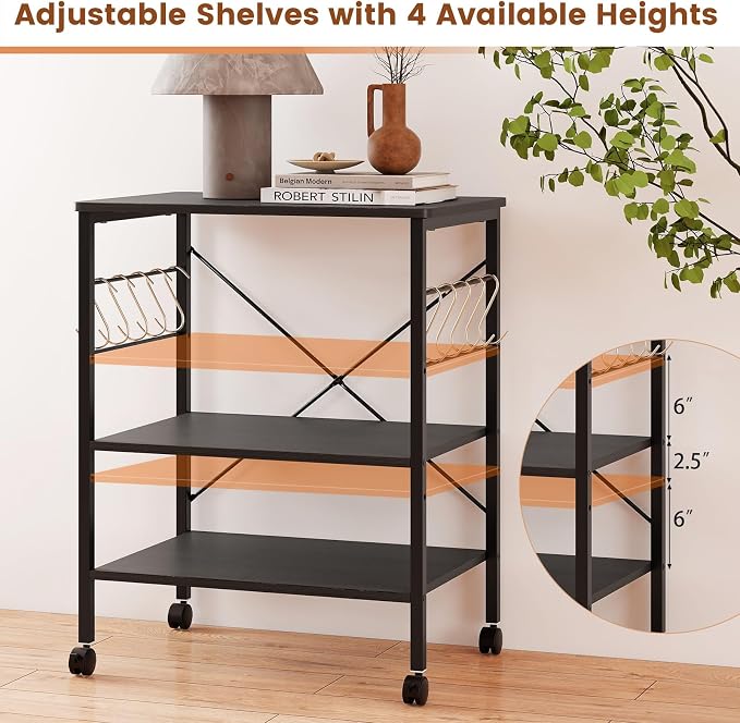 Giantex Kitchen Bakers Rack 3-Tier Microwave Cart on Wheels, Industrial Utility - Image 4