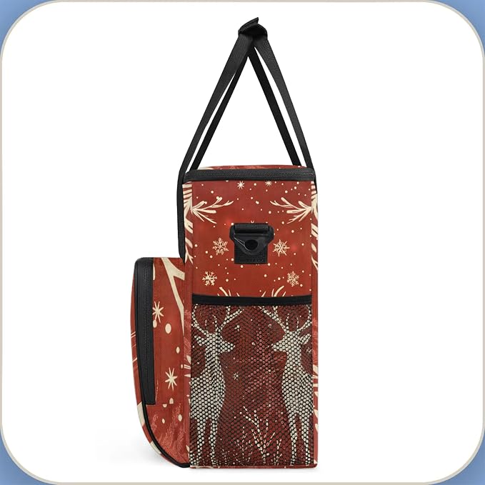Reindeer And Holly Christmas Coffee Maker Carring Bag, Large Insulated Storage - Image 4
