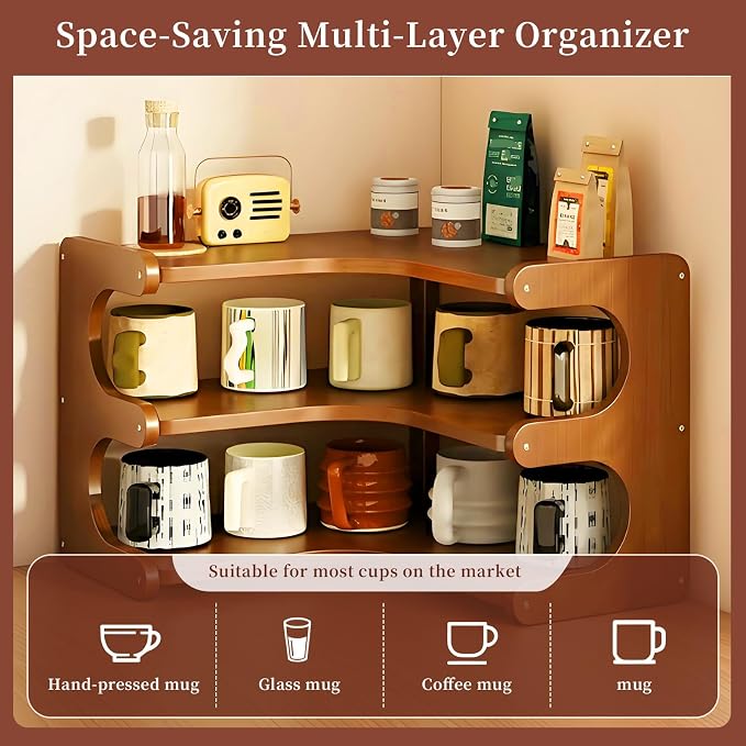 3-Tier Coffee Mug Organizer Corner, Corner Coffee Mug Holder, Cup Organizer - Image 3