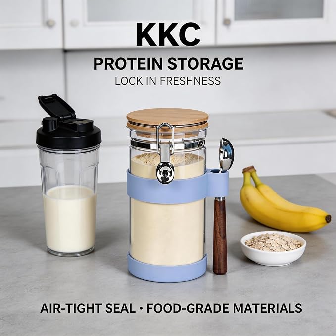 KKC Glass Protein Powder Container, 40oz Airtight Collagen Storage Jars - Image 2