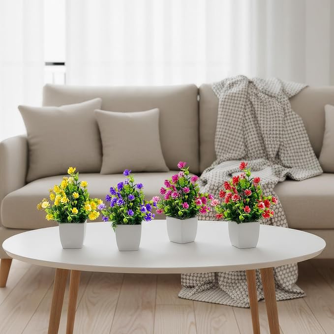 CEWOR Fake Flowers 4 Packs Artificial Plants Indoor Mini Eucalyptus Flowers - Image 4