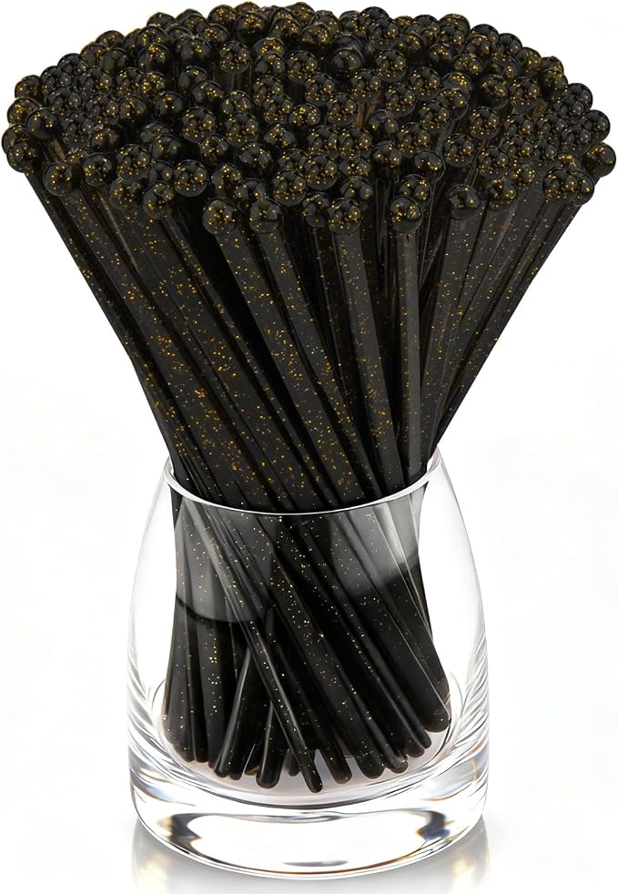 hapray 50 PCS Black Gold Glitter Plastic Swizzle Sticks, Crystal Cake Pops by hapray