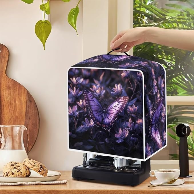 Coffee Machine Covers with Top Handle Purple Butterfly Washable Dust - Image 4