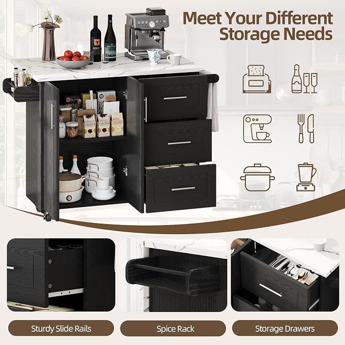 4 EVER WINNER 43" Modern Kitchen Island on Wheels - Image 5