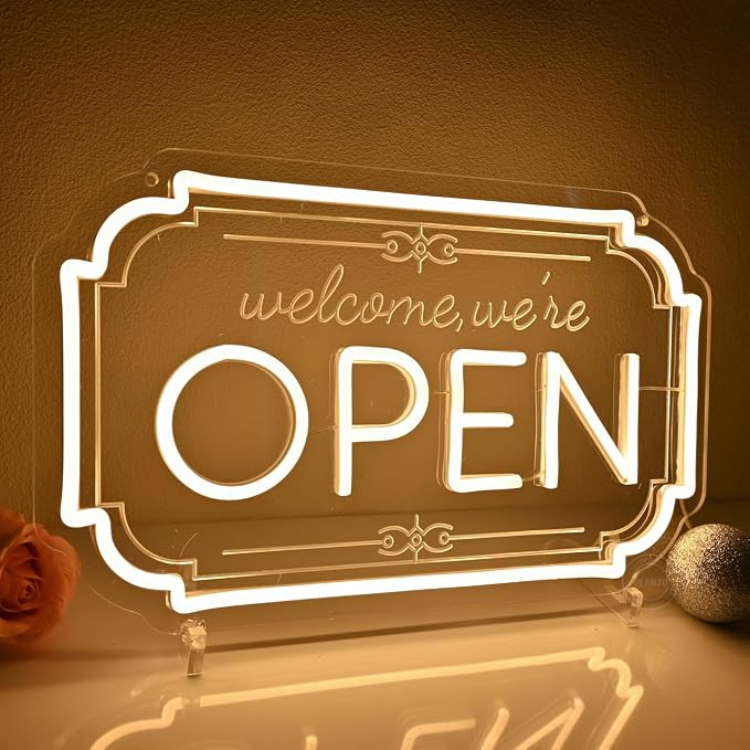 Planzo Led Light Up Neon Open Sign Welcome We Are Open Neon Signs - Image 6