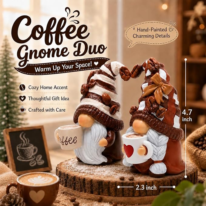 Hodao Gnome Decor Set of 2 Resin Coffee Lover Gifts - Image 2