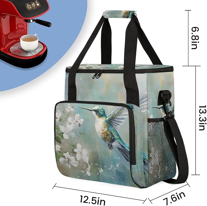 Hummingbird Vintage Coffee Maker Carring Bag, Large Insulated Storage Organizer - Image 2