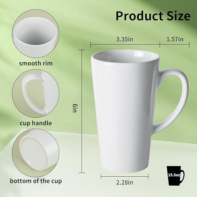 BYCNZB 16oz White Funnel Ceramic Tall Coffee Mugs - Image 2