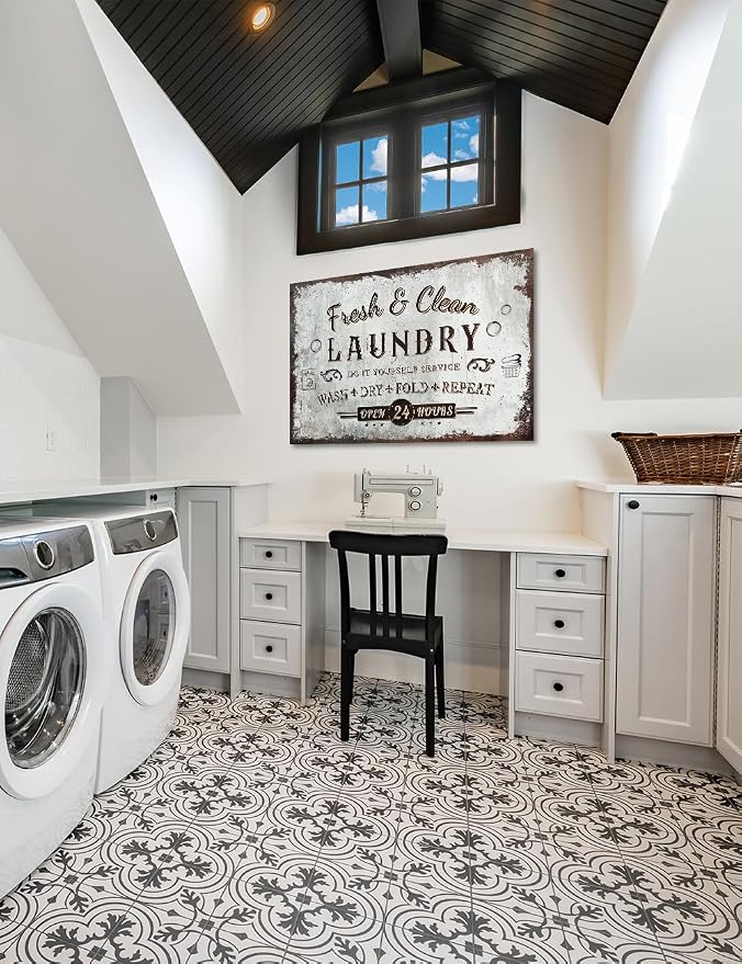 IPIC - Rustic Laundry Sign Wash Dry Fold Repeat, Large Canvas Wall Art - Image 2