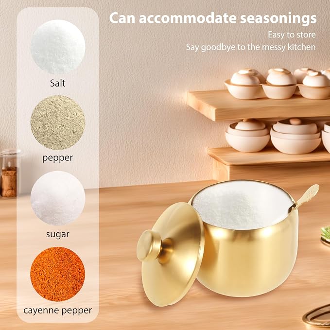 Coffee and Sugar Dispenser, Stainless Steel Gold Sugar Container - Image 2